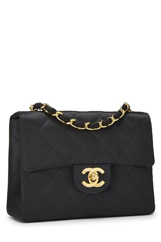 Chanel, Pre-Loved Black Quilted Satin Half Flap Mini, Black