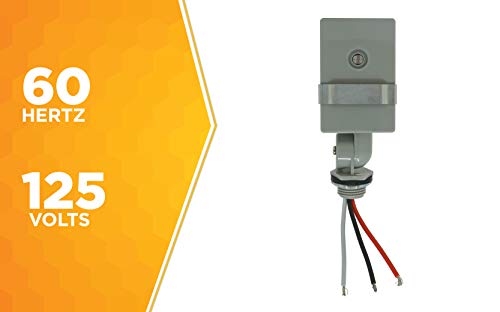 Woods 59411WD Outdoor Hardwired Stem and Swivel Light Control with Photocell; Compatible with Most Types of Bulbs; Swivel Mount for Adjustable Placement; Automatic Settings; Time Delay ; Grey