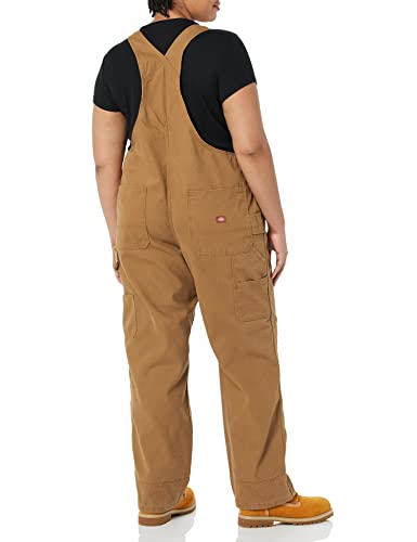 Dickies womens Women's Plus Relaxed Fit Straight Leg Overalls Bib Shortalls, Rinsed Brown Duck, 24 Plus