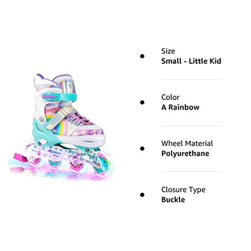 SULIFEEL Rainbow Unicorn Inline Skates for Girls Boys 4 Size Adjustable Light up Wheels Skates for Kids Beginner