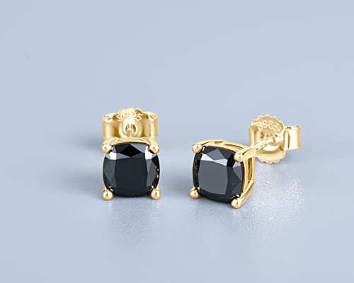 DYUNQ Black Moissanite Earrings 3MM to 8MM for Men Women, Lab Created Diamond 925 Sterling Silver Hypoallergenic Stud Gemstone Earrings, 18k Gold Plated, Jewelry Gifts (7.5mm)