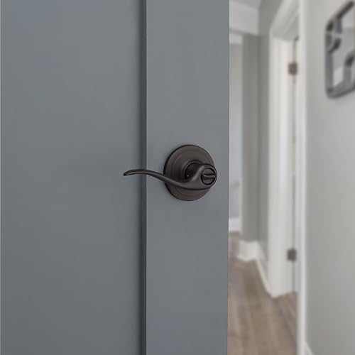 Kwikset Tustin Interior Privacy Door Handle with Lock, Metal, Door Lever For Bathroom and Bedroom, Venetian Bronze Reversible Keyless Turn Lock, with Microban Protection