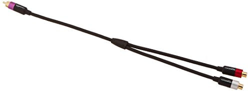 Amazon Basics RCA Y-Adapter Splitter with 2-Female on One End and 1-Male RCA Cable, Gold-Plated, Black, 12 Inches/30.4 cm