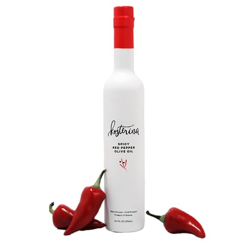 Spicy Red Pepper Olive Oil, Cold-Pressed EVOO, Made from 100% Pure Early Harvested Koroneiki Olives, Authentic Mediterranean Flavors, Incredible Superfood, Smooth & Fresh Taste (12.7 oz)