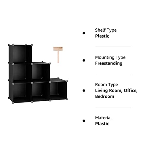 C&AHOME Cube Storage Organizer, 6-Cube Shelves Units, Closet Cabinet, DIY Plastic Modular Book Shelf, Ideal for Bedroom, Living Room, Office, 36.6" L x 12.4" W x 36.6" H Black SHS3506A