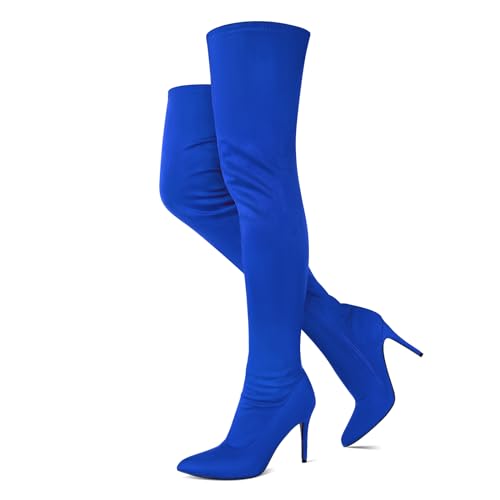 Jiu du Black Over The Knee Boots for Women Stiletto Heels Thigh High Black Boots Side Zipper Knee High Heel Boots Size 6.5