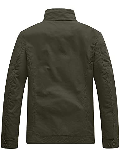 WenVen Men's Spring Military Casual Cotton Jacket Outwear (Army Green, Medium)