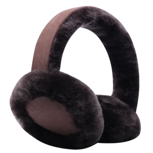 Harssidanzar Real Fur Winter Earmuffs for Men Women, Genuine Fur Earmuff, Sheepskin Ear muffs,Foldable Earmuffs, Outdoor Earmuffs, Ski Earmuffs HU301US,Black