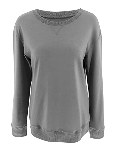 Orchidays Womens Casual Crewneck Sweatshirts Long Sleeve Cute Tunic Tops Loose Fitting Pullovers (Grapefruit Red Pocket,Medium,Adult,Female,US,Alpha,Medium,Regular,Regular)
