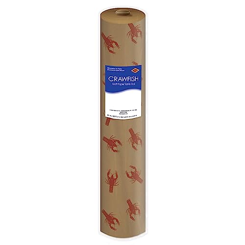 Beistle 24" x 50' New Orleans Theme Crawfish Print Kraft Paper Table Roll, Mardi Gras Party Supplies Tablecovers