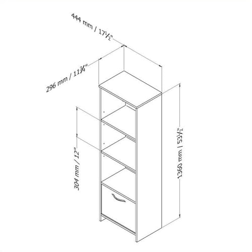 South Shore Narrow 3-Shelf Storage Bookcase with Door, Black, Pure