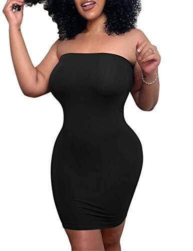 Mokoru Women's Casual Basic Bodycon Tube Top Sexy Strapless Club Party Mini Dress, Small, Black