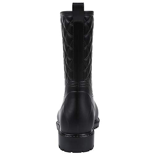 Women's Mid Calf Black Rain Boots Waterproof Lightweight Garden Shoes, 6 Size