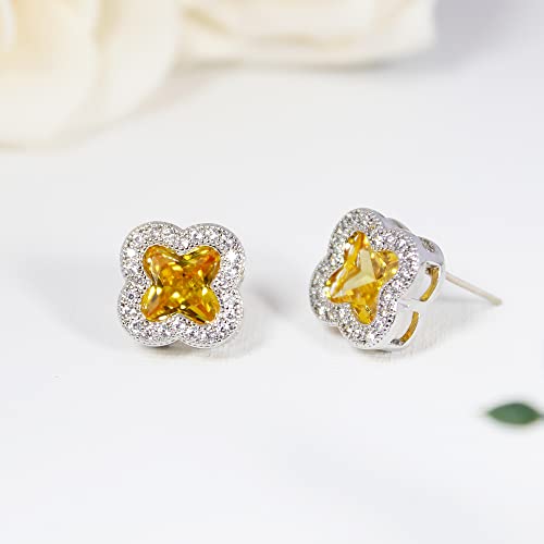 CHERUBIC Women's 925 Sterling Silver AAA Cubic Zirconia Stud Earrings Flower Shape Four-leaf Clover Designs Diamond Cut Crystal Jewelry Gift For Women