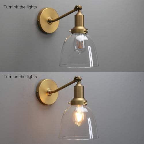 PERMO Industrial Vintage Slope Pole Wall Mount Single Sconce with 6.7" Oval Dome Clear Glass Shade Wall Sconce Light Lamp Fixture (Antique)