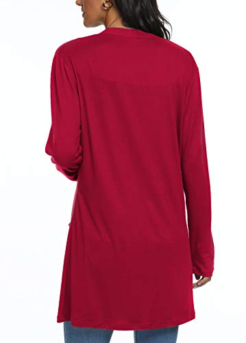 QIXING Women's Casual Lightweight Cardigan Long Sleeve Soft Draped Ruffles Open Front Cardigan Purple Red-M