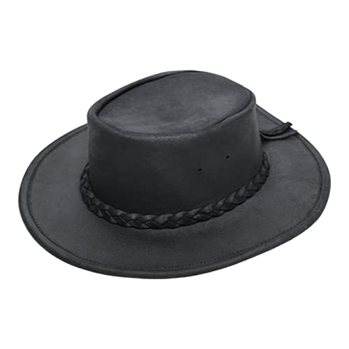 Minnetonka Unisex Fold Up Hat - Flat Brimmed Cowboy Hat Crafted with Portable Fold-Up Design and Reinforced Brim and Handmade from The Leather, Black, Small
