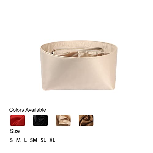 Purse Organizer Insert For Handbags, Silk Purse Organizer with Zipper, Silky Smooth, Bag Organizer For Speedy Neverfull Tote,onthego,Artsy, 6 Sizes(Small, Silky Beige)