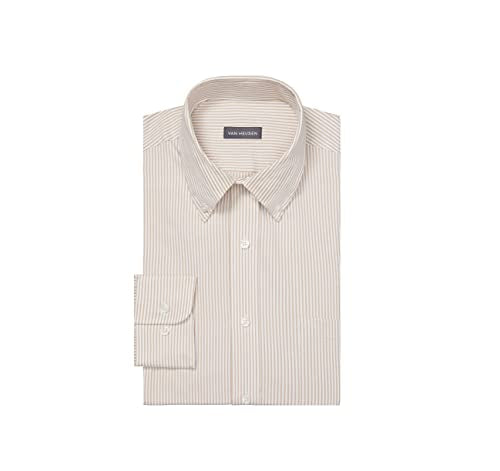 Van Heusen Men's Dress Shirt Regular Fit Pinpoint Stripe, Birch, 17" Neck 32"-33" Sleeve