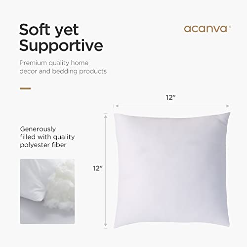 Acanva Throw Pillow Inserts for Bed Couch Sofa Chair Indoor Decorative, Square Sham Stuffer Cushion with Premium Polyester Microfiber, 12x12 Inch(2 Count), White