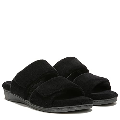 Vionic Women's Indulge Dessie Slipper - Ladies Comfortable Cozy Adjustable House Slippers with Concealed Orthotic Arch Support Black 5 Medium