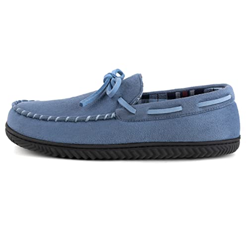 ULTRAIDEAS Men's Luke Microsuede Moccasin Slippers with Tie Indoor Outdoor, Camel, 8