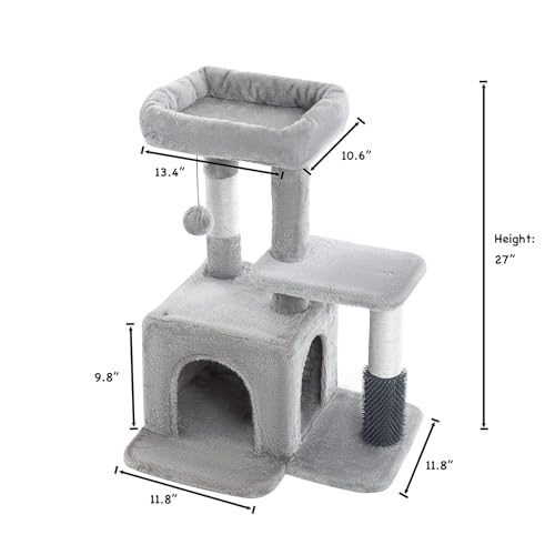 Pesofer Cat Tree, Small Cat Condo with Sisal Scratching Post and Massage Post Light Gray
