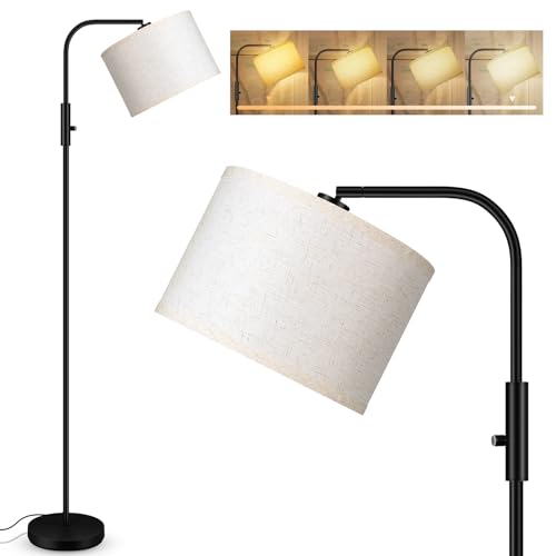 Dimmable Floor Lamp,Modern Standing Lamp with LED Bulb(1000LM,2700K),White Adjustable Lamp Shade,Rotary Switch,66.5 Inch Tall Arc Stepless Dimmable Floor Lamps for Living Room Bedroom Office Study