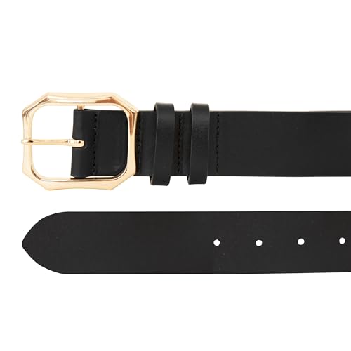 Lucky Brand Women Leather Bold Fashion Statement Belts, Sculpted Center Bar Buckle-Black, Small, S (26-27")