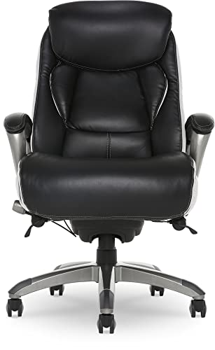 Serta Lautner Executive Home Office Desk Chair, Ergonomic High-Back with Adjustable Lumbar and Body Pillows, SmartLayers and ComfortCoils Technology, Mesh and Bonded Leather, Black & White
