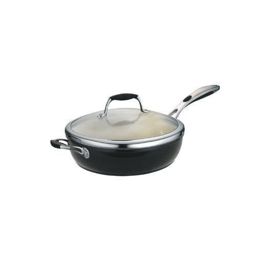 Tramontina Gourmet Ceramica Deluxe Aluminum Deep Skillet with Lid, Non Stick Frying Pan with Ceramic Interior, 11-inch, Metallic Black, Made in Italy