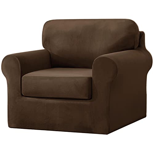 vctops 3 Pieces Velvet Stretch Armchair Sofa Cover for 1 Seater Couch Soft Washable Sofa Slipcover with Individual Backrest and Cushion Cover for Kids Cats Dogs (Dark Coffee,1 Seat)