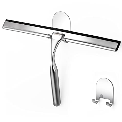 HOME SO 12” Shower Squeegee in Chrome Finish; Effective Rubber Blade Squeegee for Windows, Glass Shower Doors, Car Windshield, Mirrors, Tile Walls, Kitchen Surfaces and More