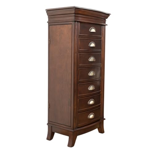 Hives and Honey Holly Organizer Storage 7 Drawers Bronze Shaker Hardware Jewelry Armoire, 40" X 18" X 12", Walnut