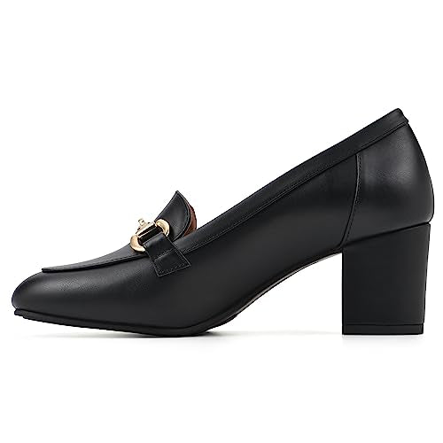 WHITE MOUNTAIN Women's Shoes Freehold Block Heel Loafer, Black/Smooth, 6 M