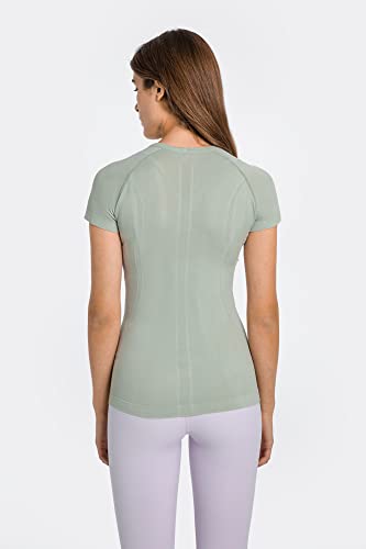 altiland Seamless Workout T Shirts for Women, Breathable Short Sleeve Yoga Tops, Athletic Gym Shirts (Airy Blue,S)