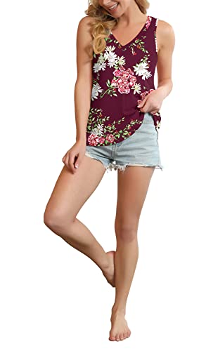 Feiersi Women's Summer Sleeveless V-Neck T-Shirt Casual Tank Tops Basic Blouse Shirts(Floral Multiple Blue,Small)
