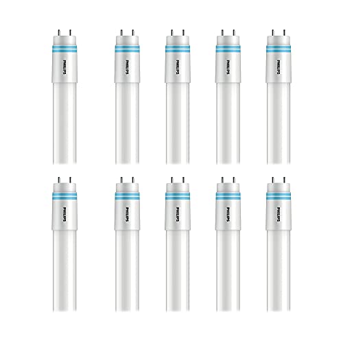 Philips LED Frosted Universal Fit 4-Foot T8 Tube Glass Light Bulb, EyeComfort Technology, Non-Dimmable, 1800 Lumen, Daylight (5000K), 16W=32W, Medium Bi-Pin G13 Base, 10-Pack, Frosted White (539163)