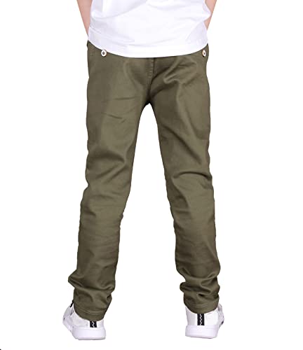 CAMLAKEE Boys' Stretch Pull on Chino Pants Kids School Uniform Yonth Twill Pants Army Green 6-7 Years