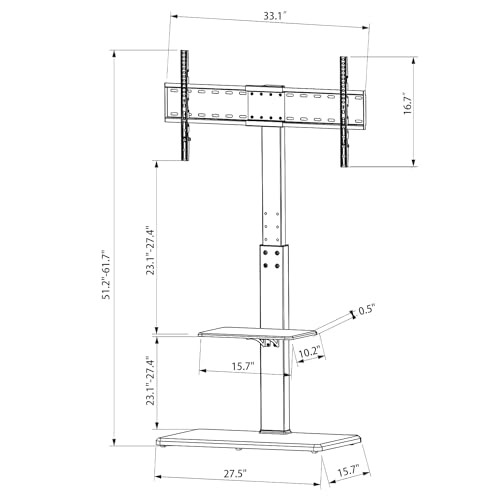 TV Floor Stand with Power Outlet & AV Shelf Universal Tall Corner TV Stand for 32-70 inch TV Viewing Angle Adjustment Height Adjustment Max VESA 600 * 400 Black
