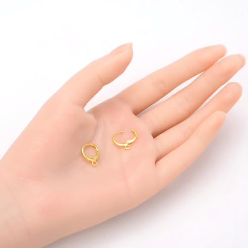 20pcs Adabele Hypoallergenic Dangle Tarnish Resistant 14mm Round Hoop Huggie Earring Hooks Open Ring Ear Wire 18K Yellow Gold Plated Brass for DIY Earrings Jewelry Making BF263-1