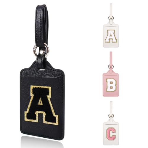 Personalized Initial Luggage Tags for Suitcases, Leather Chenille Letter Cute Luggage Tags with Privacy Name Card, Embroidered Travel Bag Backpack Tags Gifts for Women Kids Girls Teens(Orange-T)