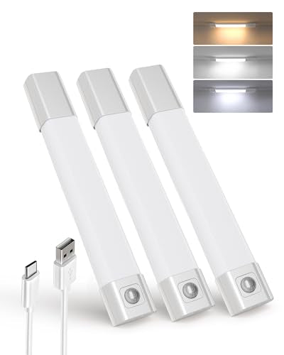 EZVALO Closet Lights, 30 LED Rechargeable Under Cabinet Lighting Wireless, 3 Color Temps Under Cabinet Lights, Dimmer Motion Sensor Light Indoor for Pantry, Kitchen, Bedroom, Woadrobe (3 Pcs)