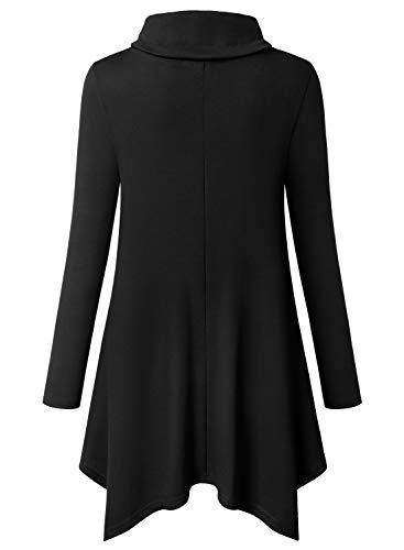 Bulotus Women's Long Sleeve Cowl Neck Asymmetrical Hem Tunic Tops with Pockets,Green,Small