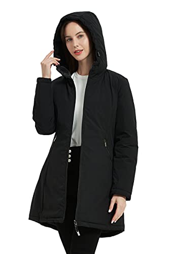 Bellivera Women Puffer Jacket Reversible Spring and Winter Warm Quilted Lightweight Long Hooded Padded Bubble Coat 207 Black S
