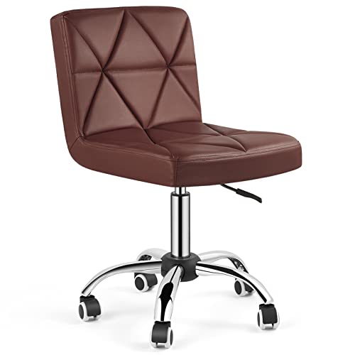 COSVALVE Armless Desk Chair, Mid Back 360 Swivel Office Chair, Height Adjustable Executive Conference Task Chair with Rolling Wheels and Diamond Pattern for Home Bedroom Computer Barber, Brown