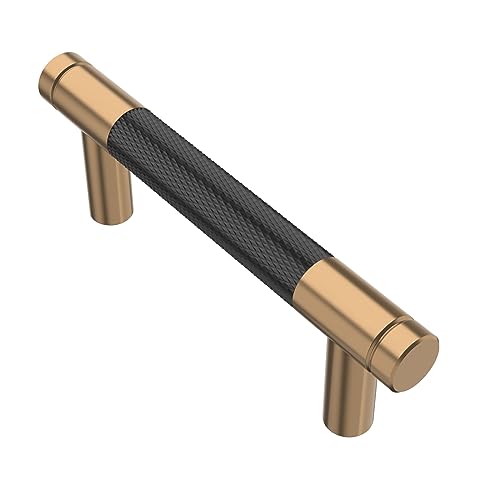 Alzassbg 10 Pack Matt Black and Champagne Bronze Cabinet Pulls, 3 Inch(76mm) Hole Centers Kitchen Two Tone Hardware Knurled Cabinet Handles for Cabinets and Drawers AL3018TGP-MB