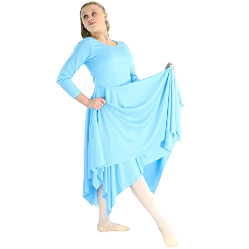 Danzcue Girls Celebration of Spirit Long Sleeve Praise Dance Dress, Aqua Blue, S-M