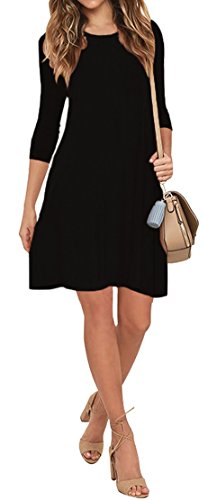 VIISHOW Women's Round Neck Floral Printed 3/4 Sleeves Pockets Casual Swing T-Shirt Dresses with Pockets(Tie Dye Rose Red,Medium)