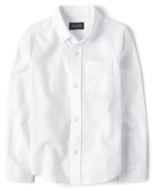 The Children's Place Boys Long Sleeve Oxford Button Down Shirt, White, X-Large Husky